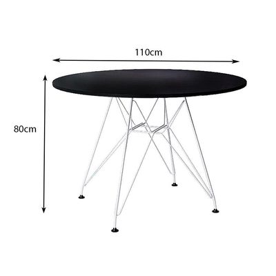 Mesa Eiffel Redonda 110Cm Tampo De Madeira Preto Com Base De Ferro Branco