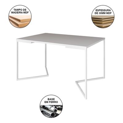 Mesa Jantar Industrial Branca Retangular 137X90Cm Base V Ferro Branco Cor: Branco