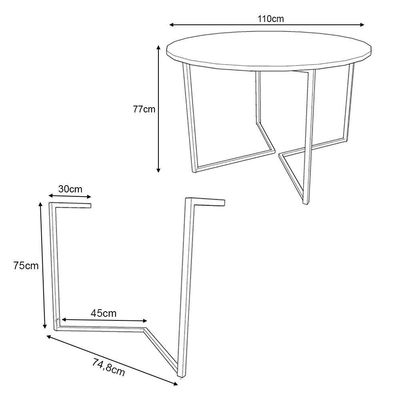 Mesa Jantar Industrial Redonda Amêndoa Base V Ferro Preto Tampo 110Cm Cor: Amendoa