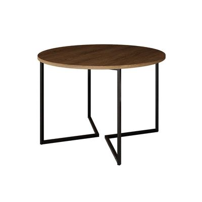 Mesa Jantar Industrial Redonda Amêndoa Base V Ferro Preto Tampo 110Cm Cor: Amendoa