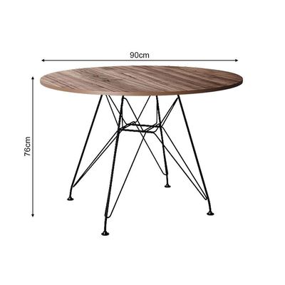 Mesa Eiffel Redonda 90Cm Tampo De Madeira Amendôa Com Base De Ferro Preto - Cor: Marrom