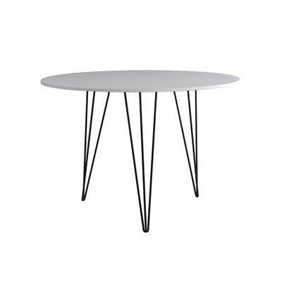 Mesa De Jantar Redonda 90Cm Branca Clips 3 Pés Ferro Preto Cor: Branco