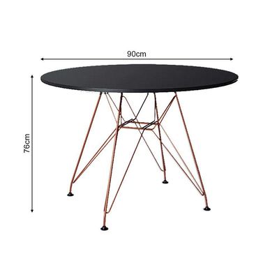 Mesa Eiffel Redonda 90Cm Tampo De Madeira Preto Com Base De Ferro Cobre - Cor: Preto