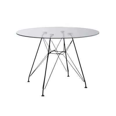 Mesa Eiffel Redonda 90Cm Tampo De Vidro Com Base De Ferro Preto - Cor: Preto