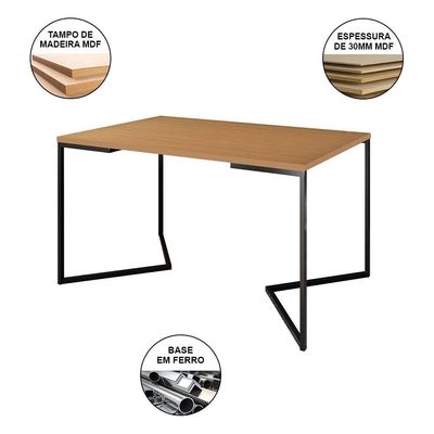 Mesa Jantar Industrial Canela Retangular 137X90Cm Base V Ferro Preto Cor: Canela