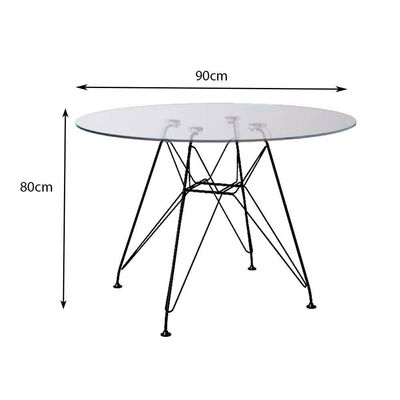 Mesa Eiffel Redonda 90Cm Tampo De Vidro Com Base De Ferro Preto - Cor: Preto