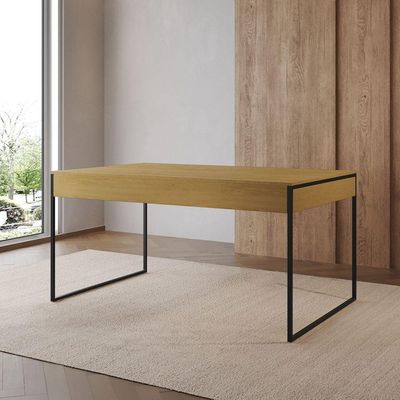 Mesa Jantar Industrial Retangular Canela 137X90Cm Base Ferro Preto Cor: Canela