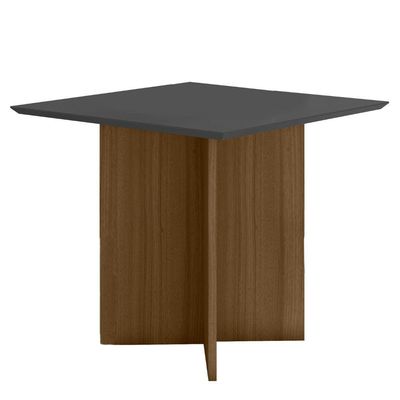 Mesa De Jantar Retangular Tampo Chanfrado Sem Vidro 90cm Helô Poliman Móveis Carvalho Com Grafite