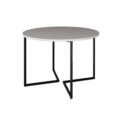 Mesa Jantar Industrial Redonda Branca Base V Ferro Preto Tampo 110Cm Cor: Branco