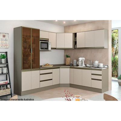 Gabinete de Cozinha Modulado Balcão Connect 3 Gavetas c/Tampo Duna/Cristal - Henn