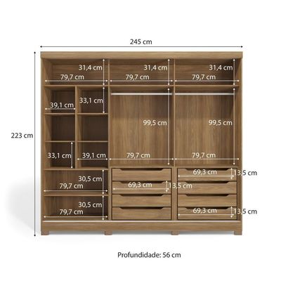 Guarda-roupa Casal Mdf Kappesberg C/pés 3 Portas 8 Gavetas