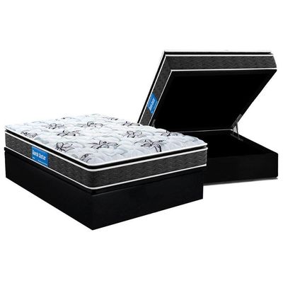 Cama Box Baú Colchão Espuma Probel D Guarda Costas Premium Hiper Firme Euro PillowBase Suede Black