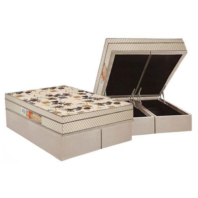 Cama Box Baú Queen: Colchão Ortopédico Polar D28 / Ep Orthoface FirmeBase Suede Clean(158x198)
