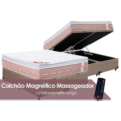 Cama Box Baú King: Colchão C/vibro Massagem Castor Magnético PremiumBase Courano Clean(193x203)