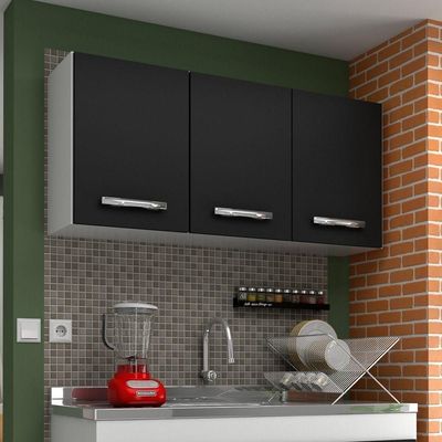 2 Armários Aéreos 03 Portas 120Cm Branco/Preto Lumil Móveis