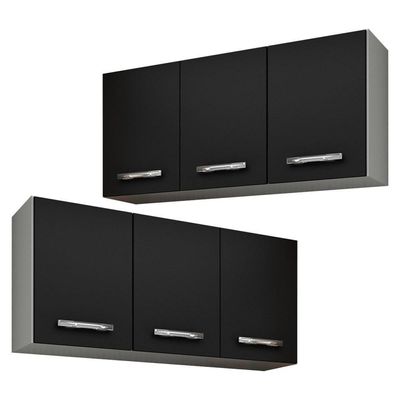 2 Armários Aéreos 03 Portas 120Cm Branco/Preto Lumil Móveis
