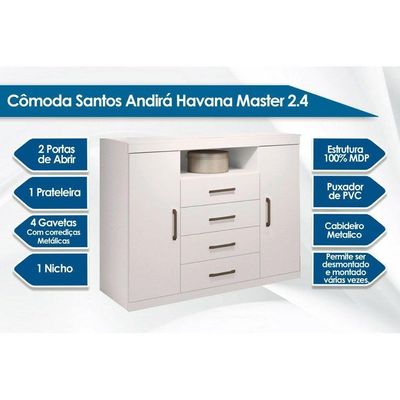 Cômoda Juvenil Master 2 Portas +1 Nicho E 4 Gavetas Atacama - Santos Andirá