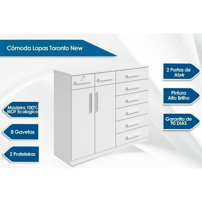 Cômoda De Quarto Toronto New C/ 2 Portas E 8 Gavetas Rovere/amêndoa - Lopas