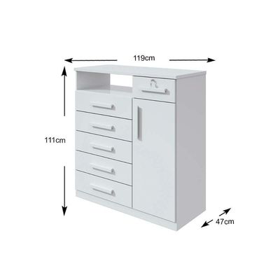 Cômoda Solteiro Da Vinci New C/ 1 Porta 1 Nicho E 6 Gavetas Branco - Lopas