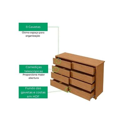 Cômoda De Quarto Urban C/ 8 Gavetas Rovere/amêndoa - Lopas