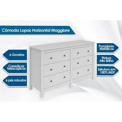 Cômoda De Quarto Horizontal Maggiore C/ 6 Gavetas Branco - Lopas
