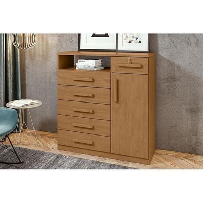 Cômoda Juvenil Da Vinci New 1porta + 1nicho E 6 Gavetas Rovere - Lopas