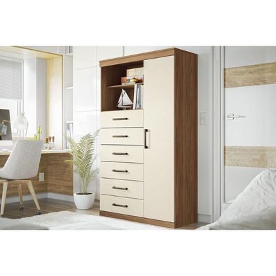 Cômoda Solteiro Marabá 1.6 C/ 1 Porta 2 Nichos E 6 Gavetas Jatoba/areia - Santos Andirá