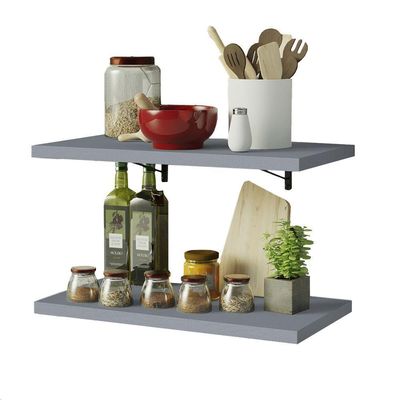 Kit 2 Prateleiras Suspensas Para Cozinha Madesa 60 Cm Com Mão Francesa - Cinza Cinza