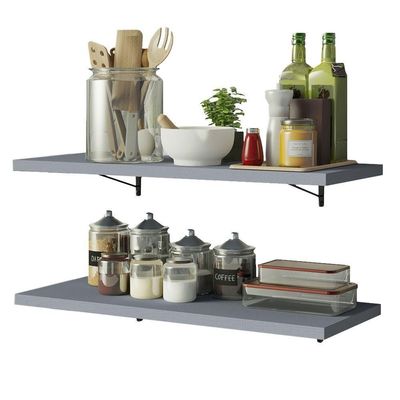 Kit 2 Prateleiras Suspensas Para Cozinha Madesa 80 Cm Com Mão Francesa - Cinza Cinza