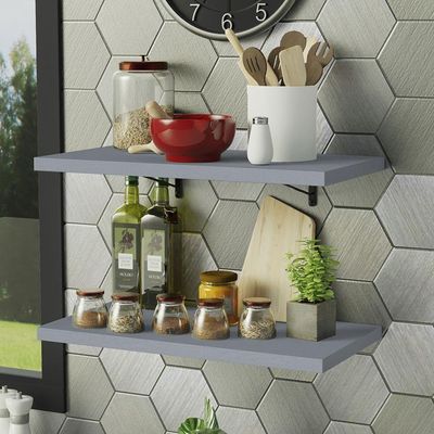 Kit 2 Prateleiras Suspensas Para Cozinha Madesa 60 Cm Com Mão Francesa - Cinza Cinza