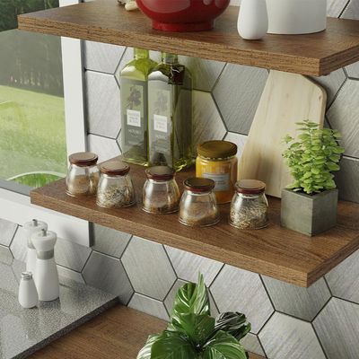 Kit 2 Prateleiras Suspensas Para Cozinha Madesa 60 Cm Com Mão Francesa - Rustic Rustic