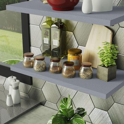 Kit 2 Prateleiras Suspensas Para Cozinha Madesa 60 Cm Com Mão Francesa - Cinza Cinza