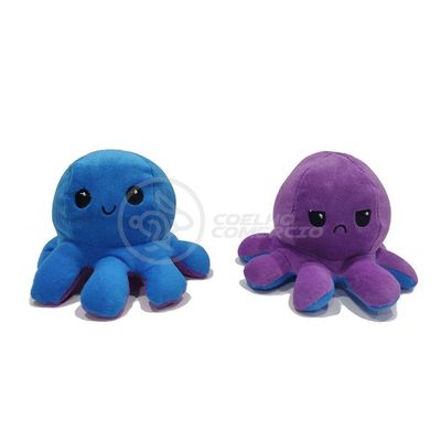 Polvo Reversível De Pelúcia Humor Feliz E Bravo Azul E Roxo