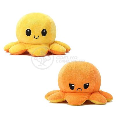Polvo Reversível De Pelúcia Feliz E Bravo Laranja E Amarelo