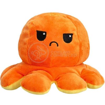 Polvo Reversível De Pelúcia Feliz E Bravo Laranja E Amarelo