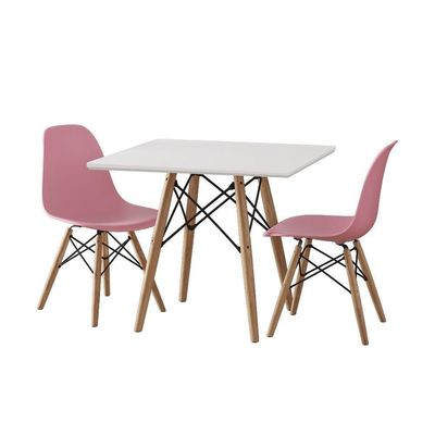 Conjunto De Mesa Madeira Infantil 68Cm Redondo Branco 2 Cadeiras Rosa