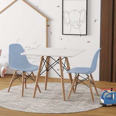 Conjunto De Mesa Infantil Madeira 68Cm Quadrado Branco 2 Cadeiras Azul Cor: Branco