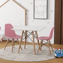Conjunto De Mesa Madeira Infantil 68Cm Redondo Branco 2 Cadeiras Rosa