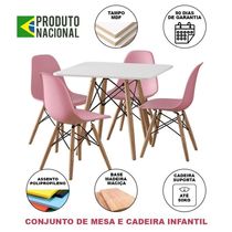 Conjunto De Mesa Madeira Infantil 68Cm Quadrado Branco 4 Cadeiras Rosa Cor: Branco
