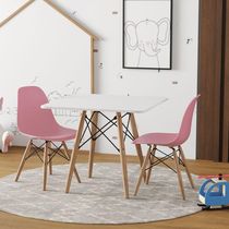 Conjunto De Mesa Madeira Infantil 68Cm Redondo Branco 2 Cadeiras Rosa Cor: Branco