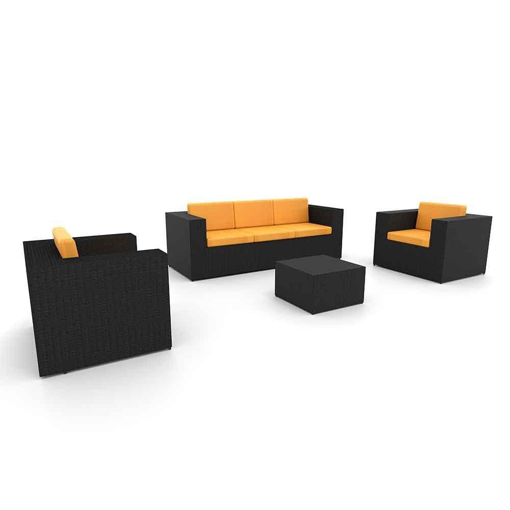 Kit Sofá Preta Sofá 3L+2 Poltronas+1 Mesa Centro Mostarda