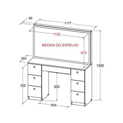 Penteadeira Ditália 7 Gavetas Pe-80 Preto Uv Acetinado