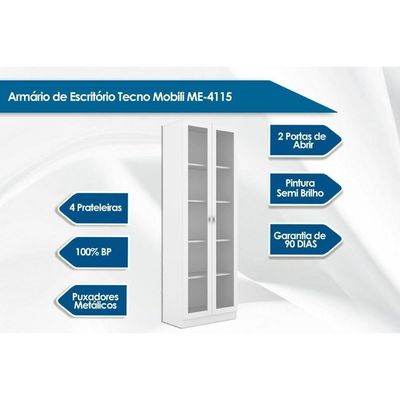 Armário De Escritório Me4115 C/ 2 Portas C/ Vidro Branco - Tecno Mobili