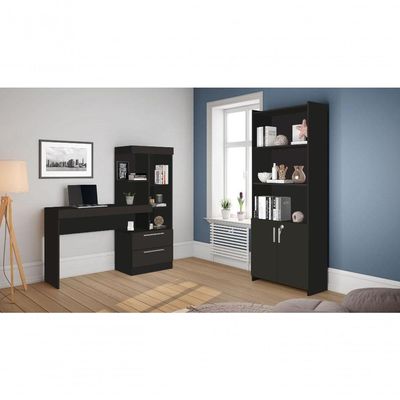 Conjunto Para Escritório 2 Peças Com Mesa E Armário Preto Tx Notável Móveis Preto Tx