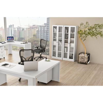 Armário De Escritório Me4115 C/ 2 Portas C/ Vidro Branco - Tecno Mobili