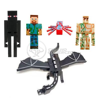 Cartela Minecraft 5 Bonecos + 1 Bloco Ender Dragon