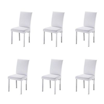 Kit 6 Cadeiras Para Sala De Jantar-Assento Sintético Branco