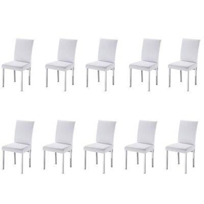 Kit 10 Cadeiras Para Sala De Jantar-Assento Sintético Branco