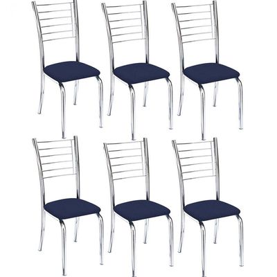 Kit 6 Cadeiras Iara Cromada Para Cozinha-corino Azul