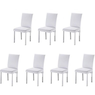 Kit 7 Cadeiras Para Sala De Jantar-Assento Sintético Branco